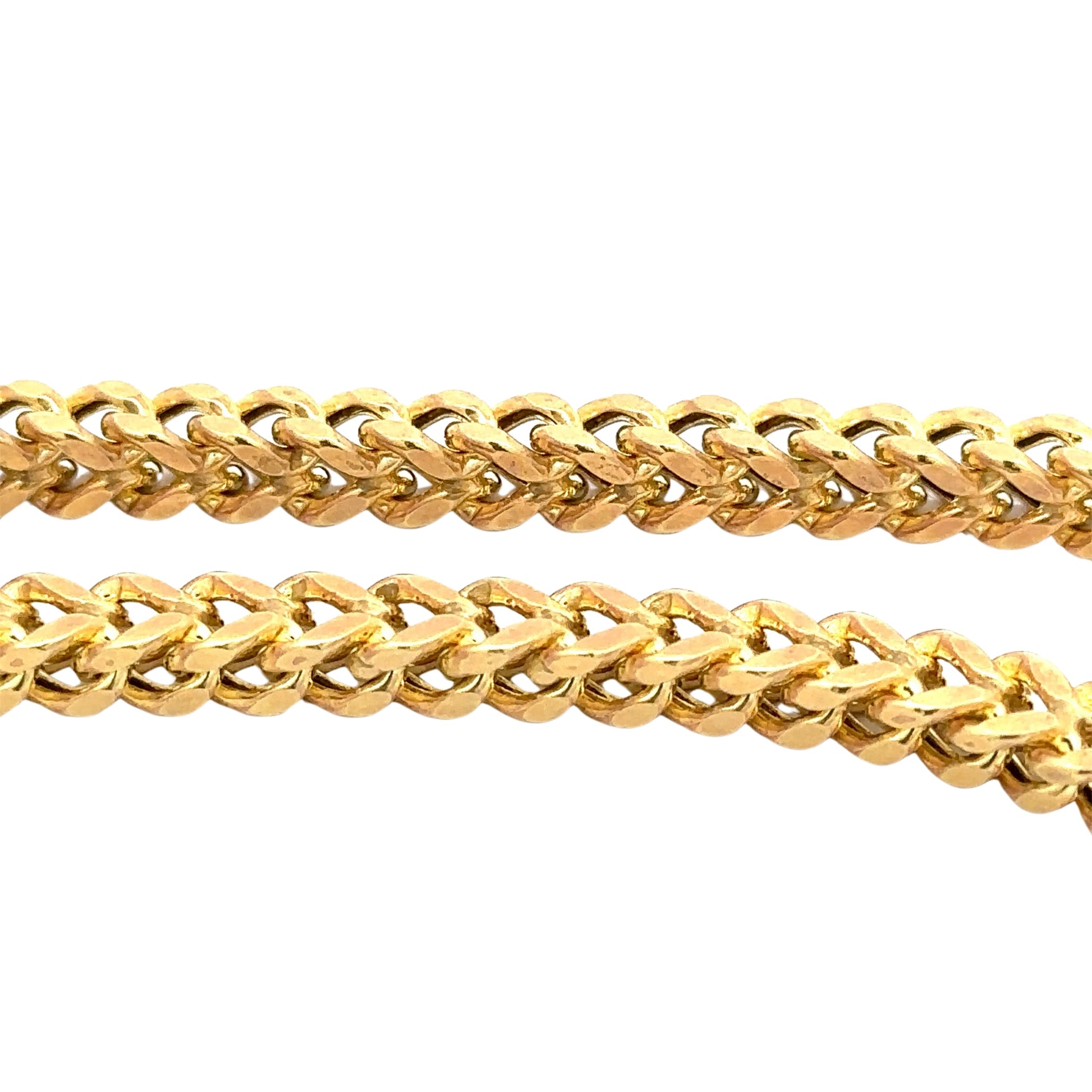 Close up of yellow gold square franco chain