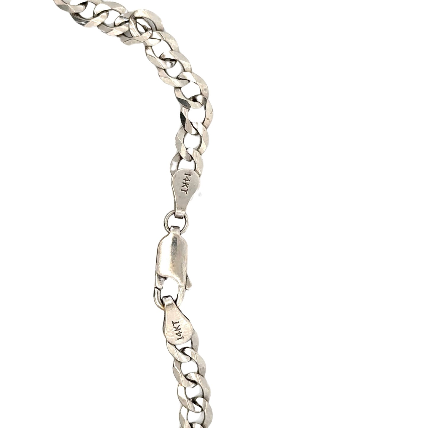 Lobster Clasp showing 14K on White Gold Link Chain. Some scratches on clasp.