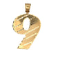 Front of yellow gold 9 pendant showing scratches on gold from handling