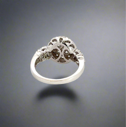 Back of white gold ring with light marks on the shank