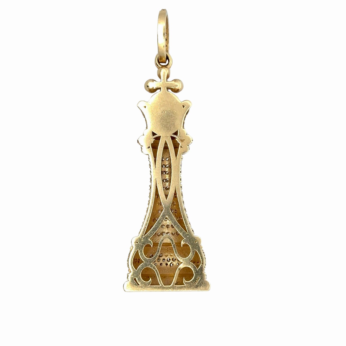 Back of yellow gold pendant with faint scratches. No diamonds on the back