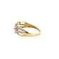 Side of yellow gold ring with 14K stamp and infinity sign engraved inside ring.
