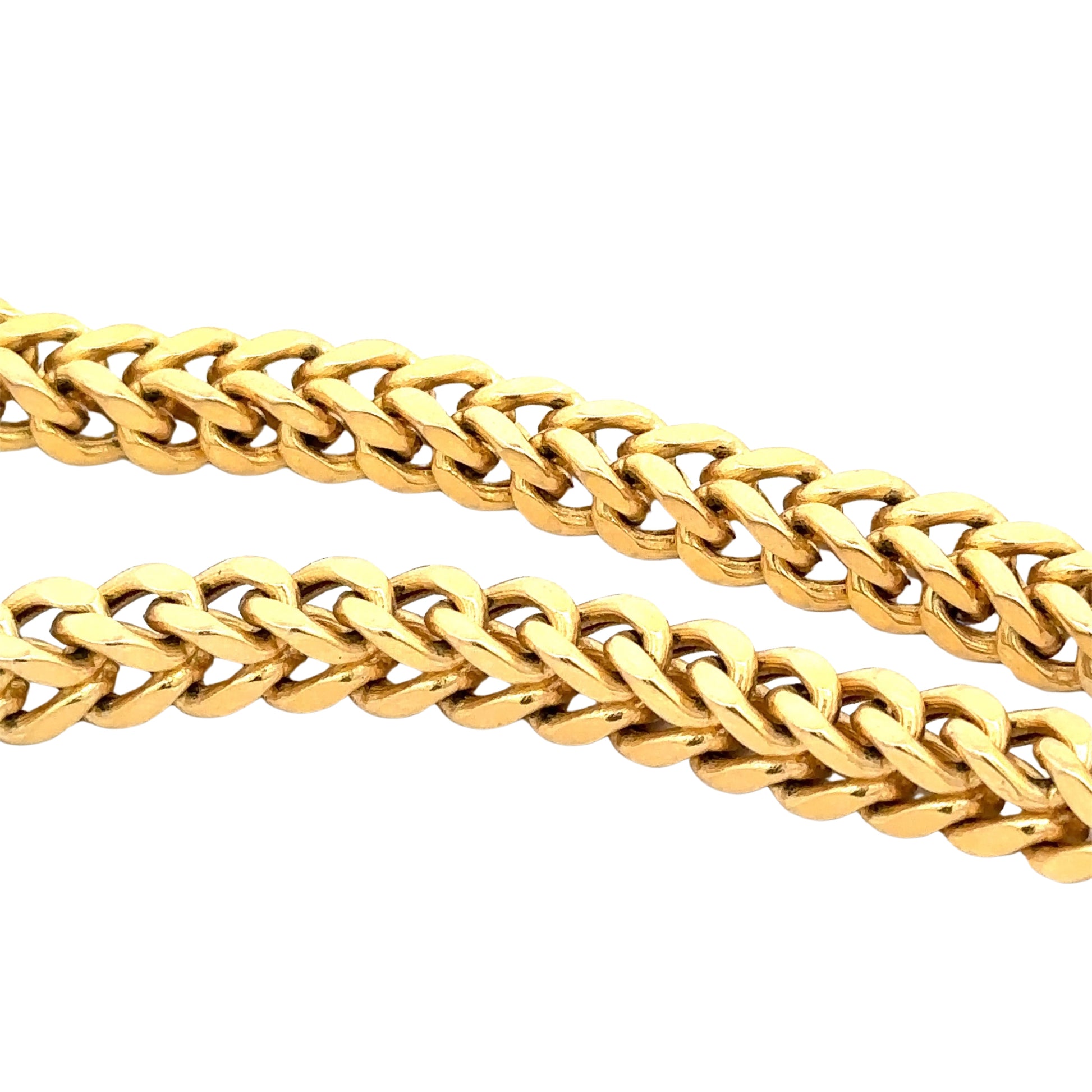 Another close up of square yellow gold franco chain links