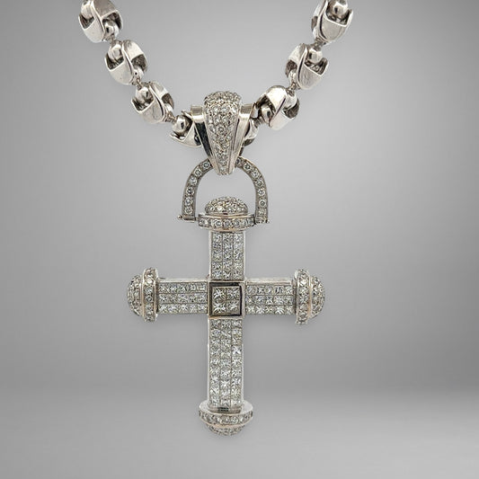 Diamond cross pendant with link style chain