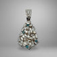 White gold nugget pendant with diamonds and blue gemstones