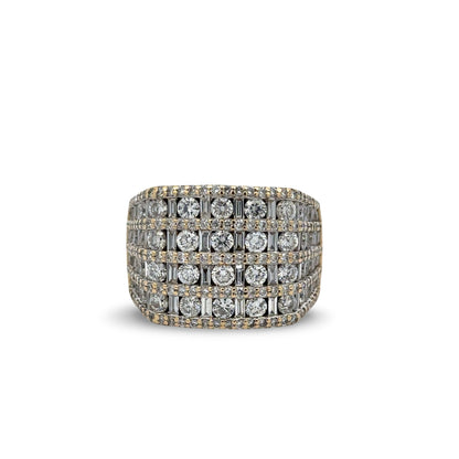 Multi-row diamond ring on a white background