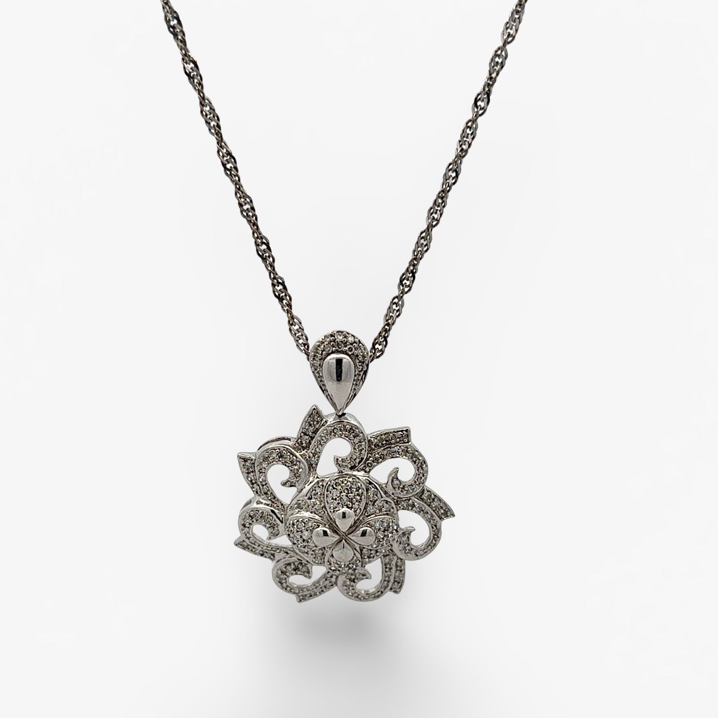 White gold necklace with small round diamonds