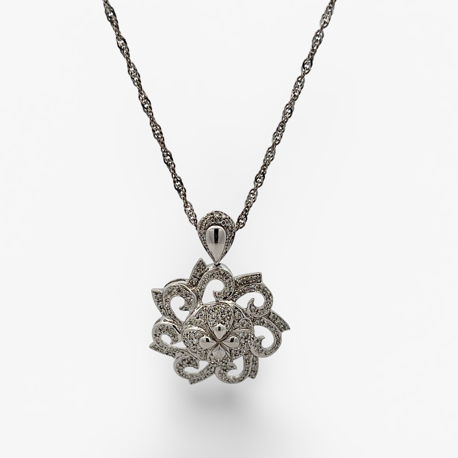 White gold necklace with small round diamonds