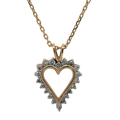 Open heart diamond pendant on a yellow gold link chain