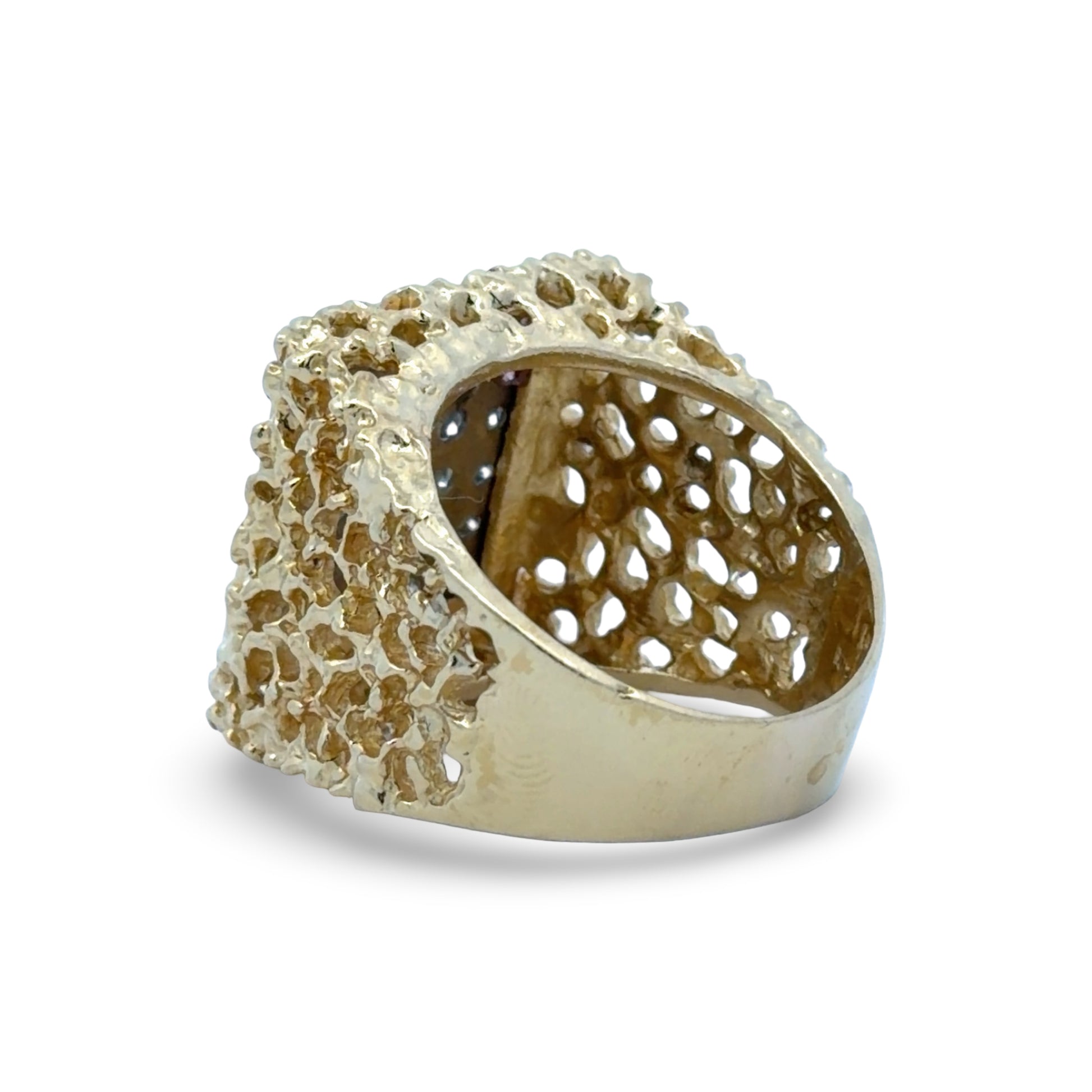 Back of gold nugget ring with cosmetic wear