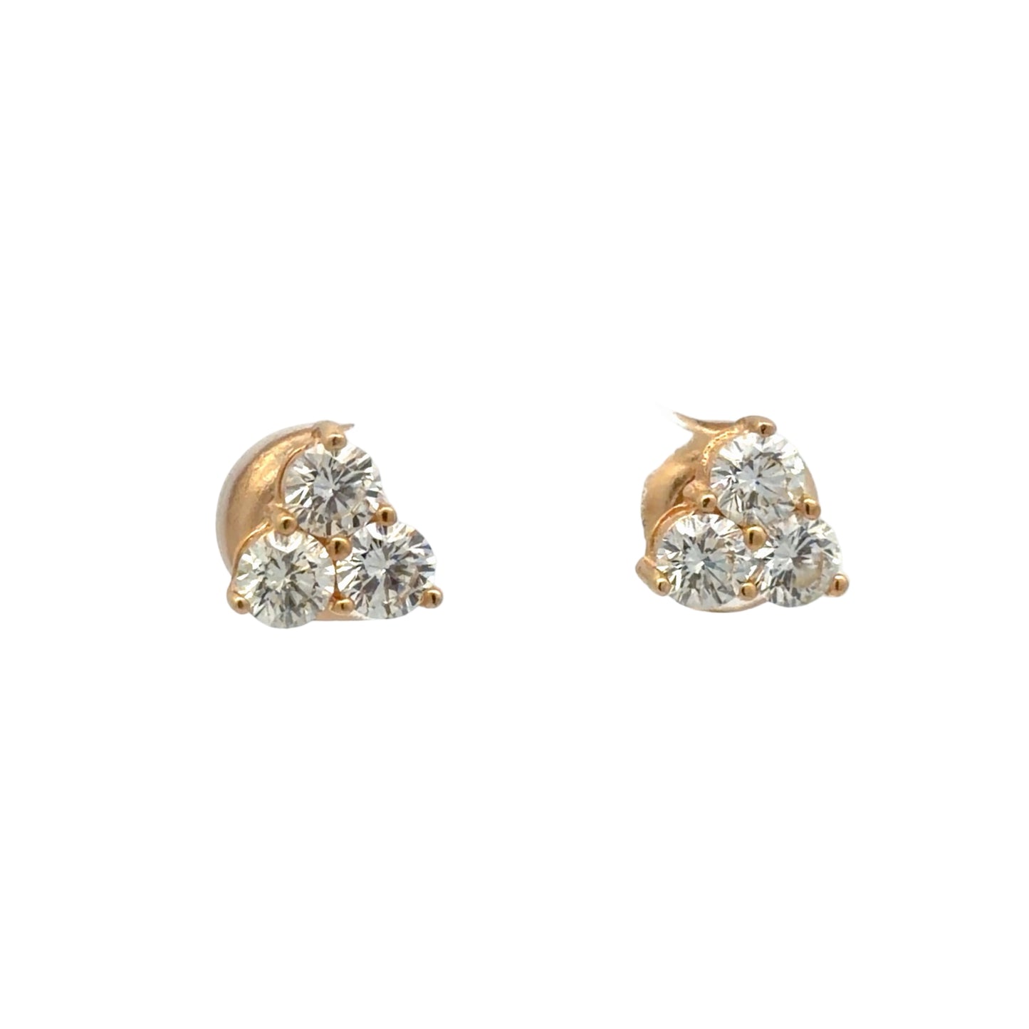 Gold and diamond stud earrings on a white background