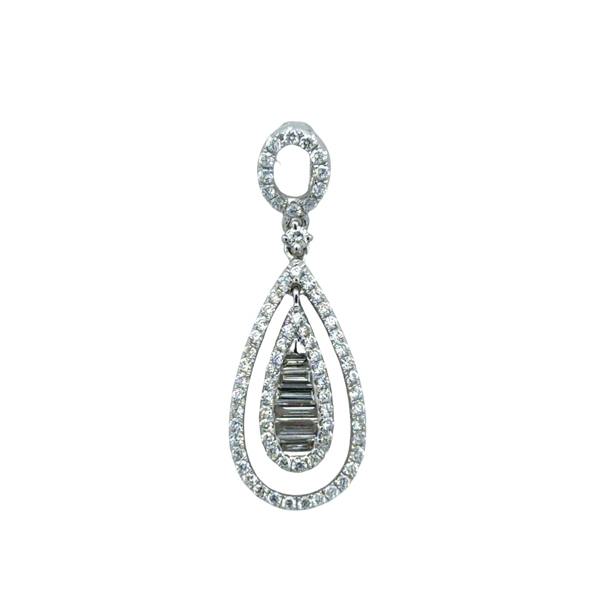 Teardrop-shaped diamond pendant on a white background