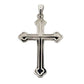 Front of white gold cross with detail lines tracing the inside. Small scratches on gold.