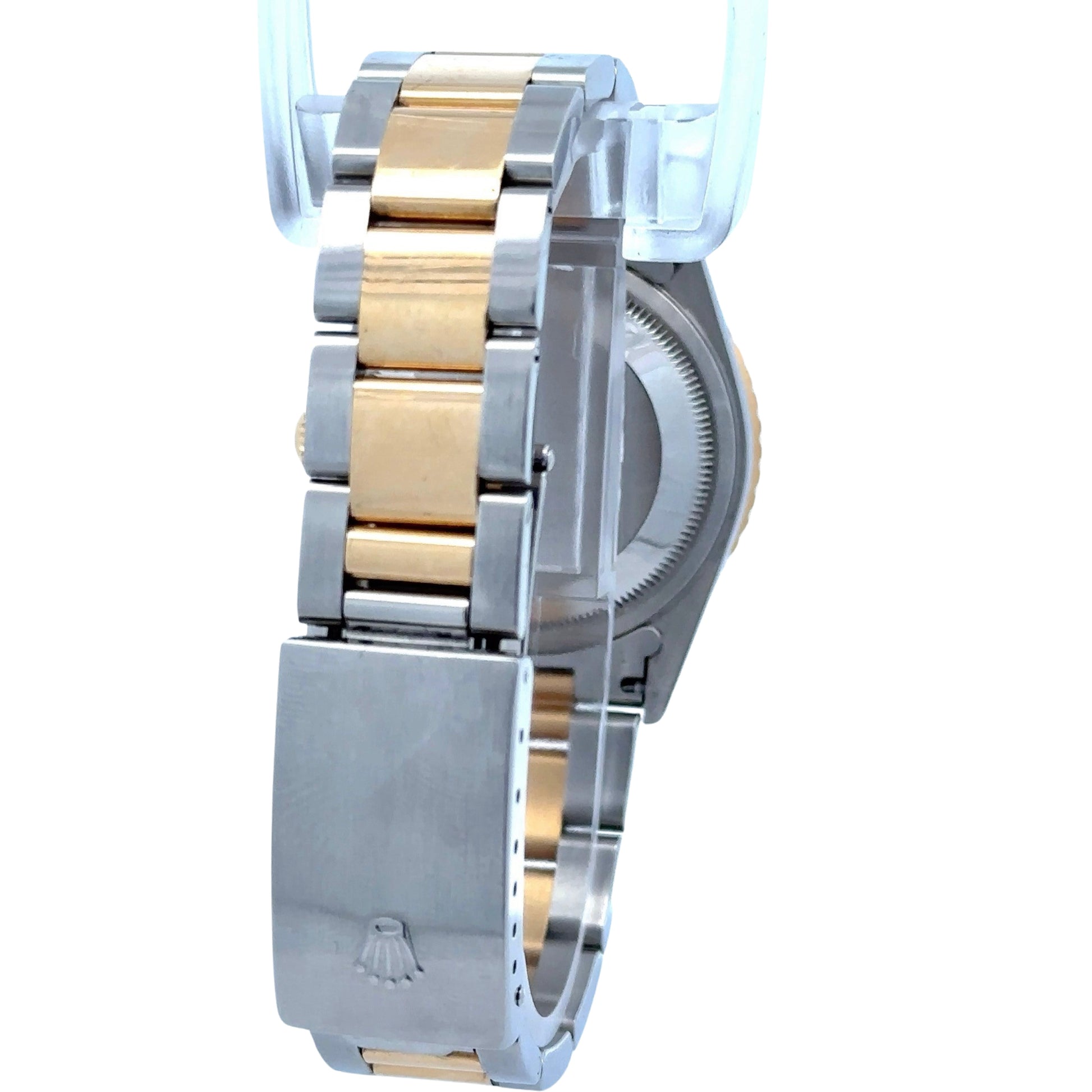 Back of watch with yellow gold + stainless steel band