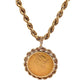 Thick yellow gold rope chain with yellow gold coin 1882 pendant with yellow gold rope detailing around coin