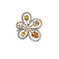 Front of white gold diamond flower ring with 6 colored stones