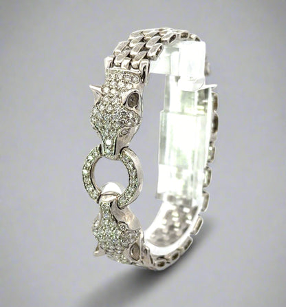 Diagonal view of diamond panther bracelet