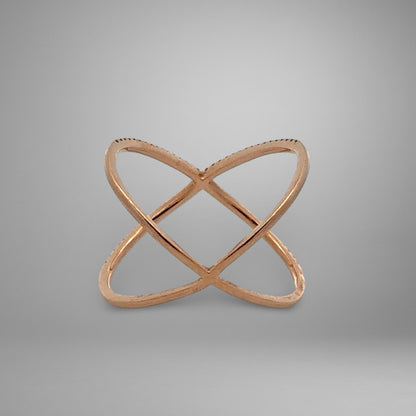 Rose gold crossover ring showing the back