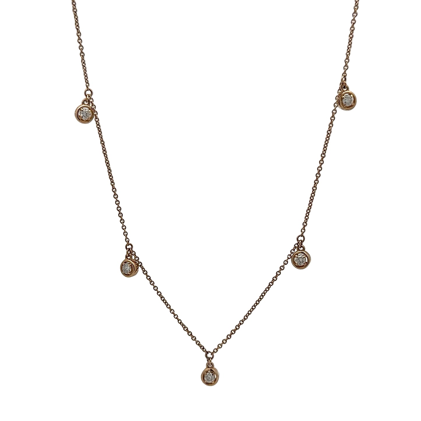 Necklace with small diamond pendants on a white background