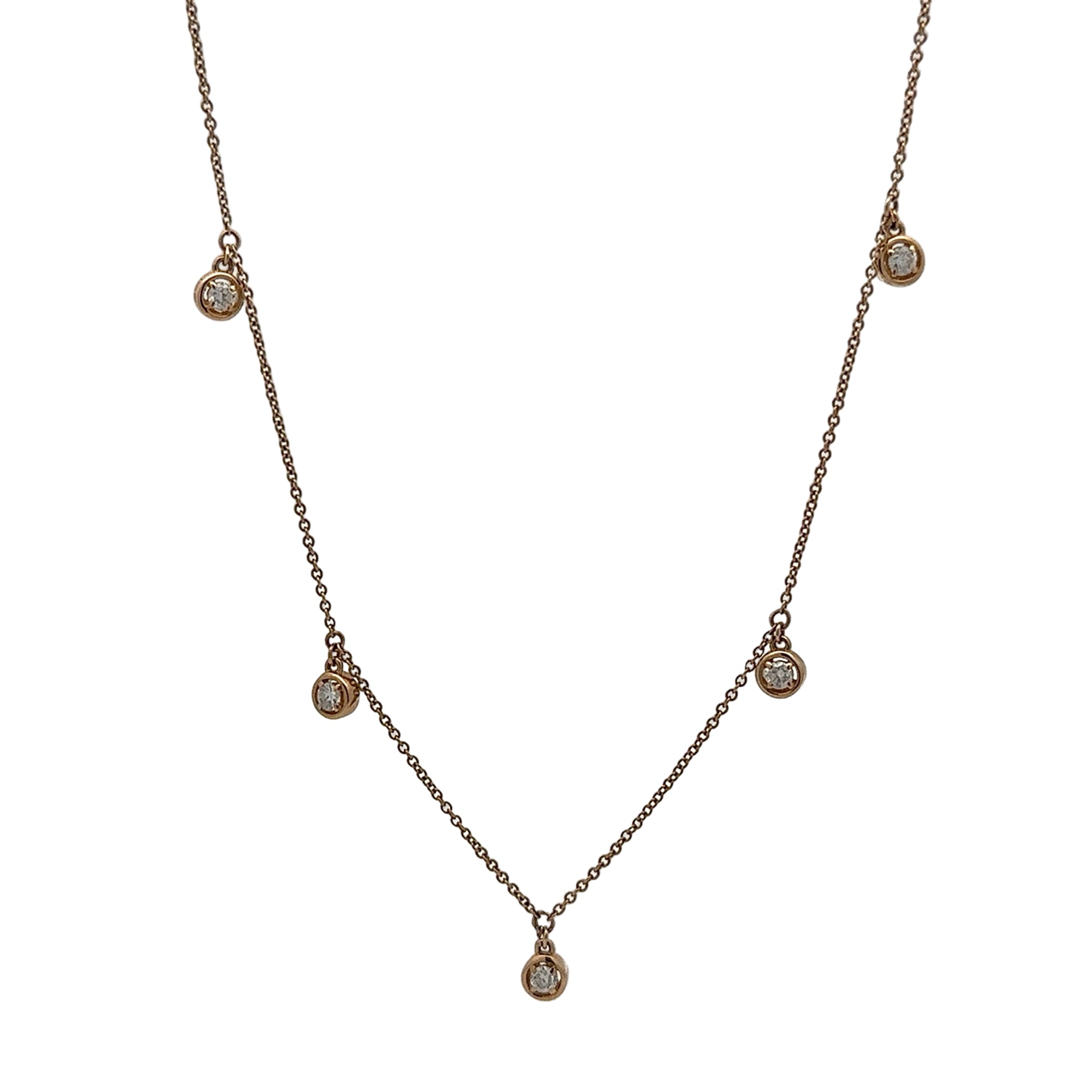 Necklace with small diamond pendants on a white background