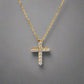 Front of yellow gold diamond cross with 11 round natural diamonds