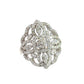 white gold floral statement diamond ring with clusters of diamonds surrounding small center flower
