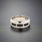 White Gold men's band ring with 9 small round black diamonds on the band