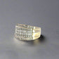 diagonal view of white gold ring with 6 rows of princess-cut diamonds