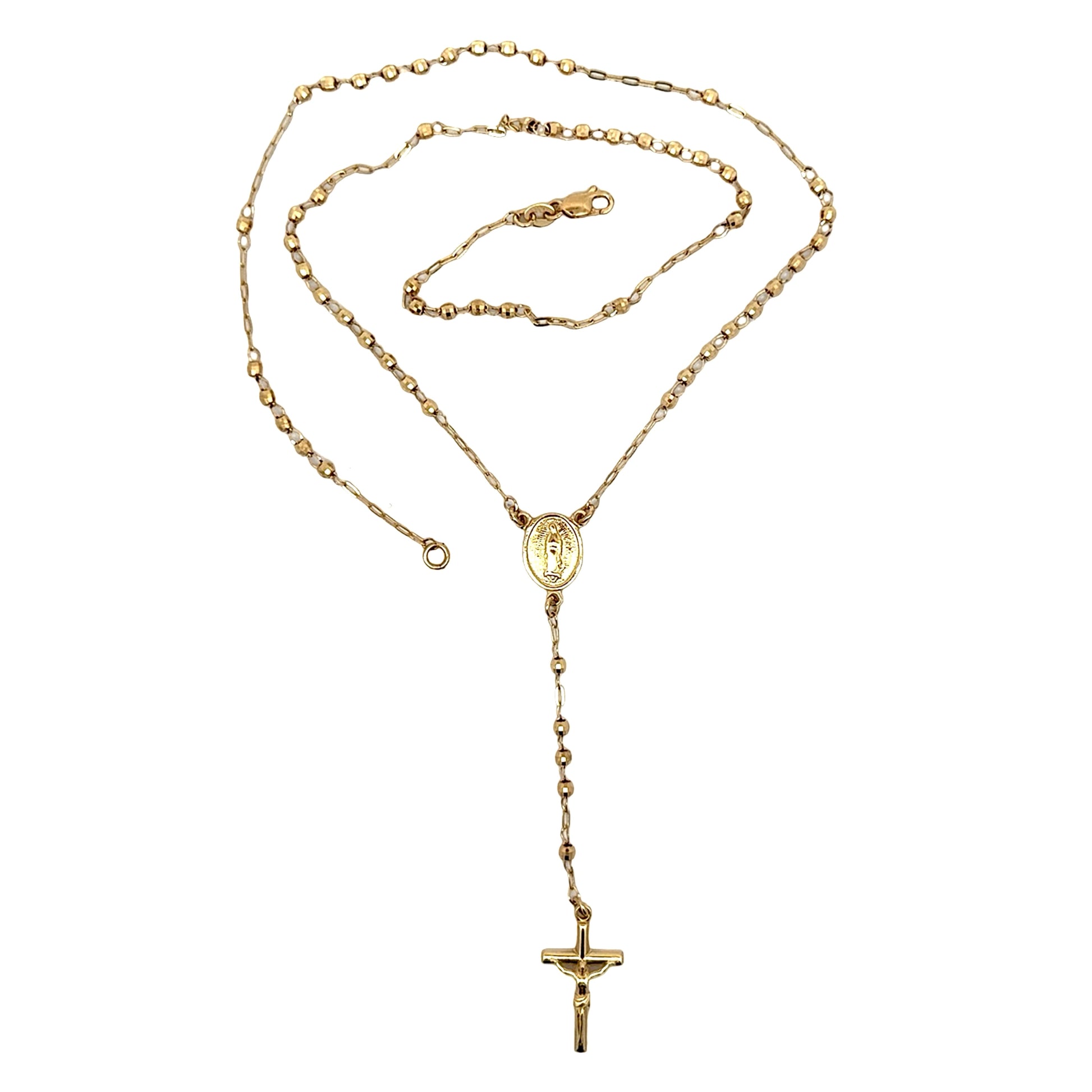 Gold necklace with a cross pendant on a white background
