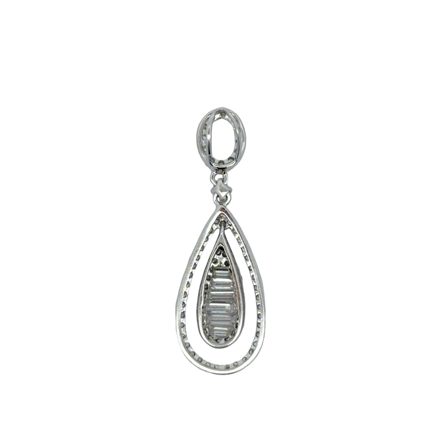 Back of teardrop diamond pendant in white gold