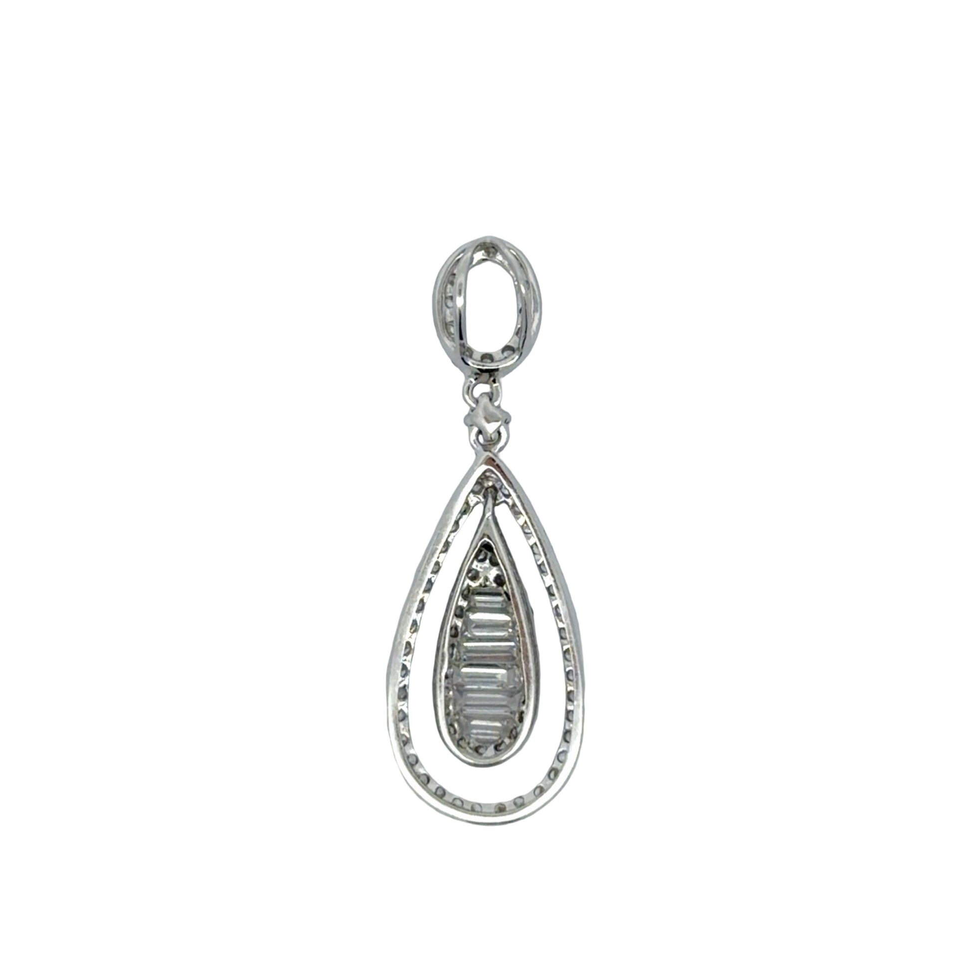 Back of teardrop diamond pendant in white gold