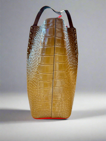 Side of brown tote bag