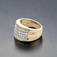 white gold ring with 6 rows of princess-cut diamonds and 18K stamp inside band