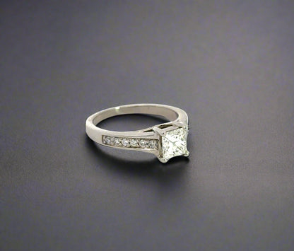 Diagonal view of princess-cut diamond ring