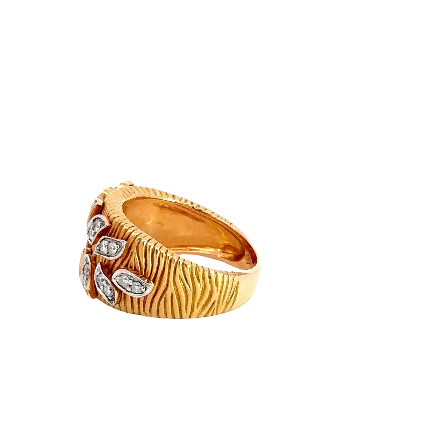 Side of ring with textured design on gold
