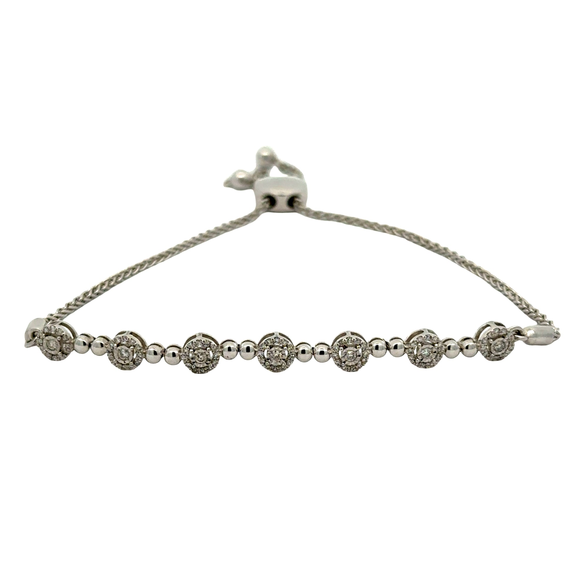 White gold diamond bracelet on white background