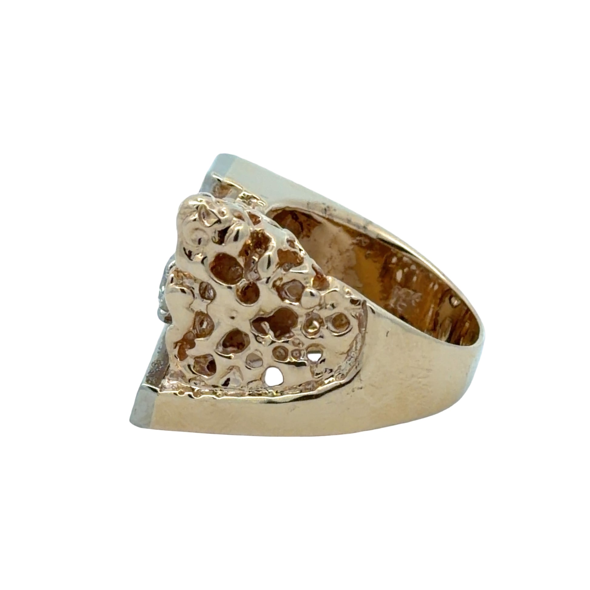 Side of nugget ring with scratches on gold