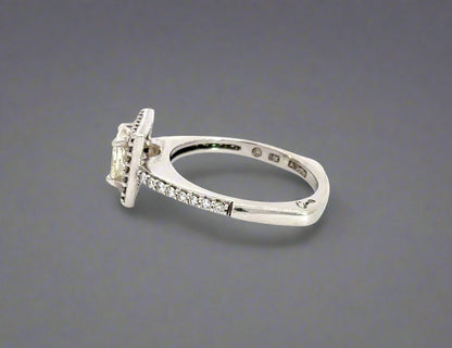 Side of white gold ring with scratches on gold