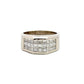 Front of white gold diamond band ring with 3 rows of princess-cut diamonds