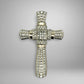 White gold diamond cross pendant with on a gray background