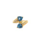 Front of blue gemstone and diamond ring