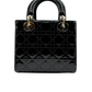 Back of small lady dior black patent leather bag