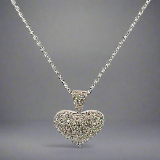 360 video of pave set diamond heart necklace