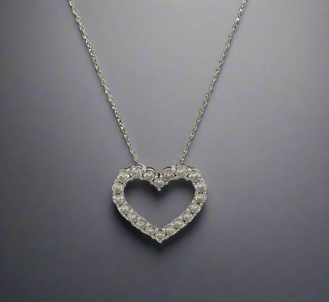 14K White Gold 1TCW Diamond Open Heart Adjustable Necklace