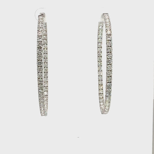 360 Video fo white gold large diamond hoops with diamonds on inside and front of hoops