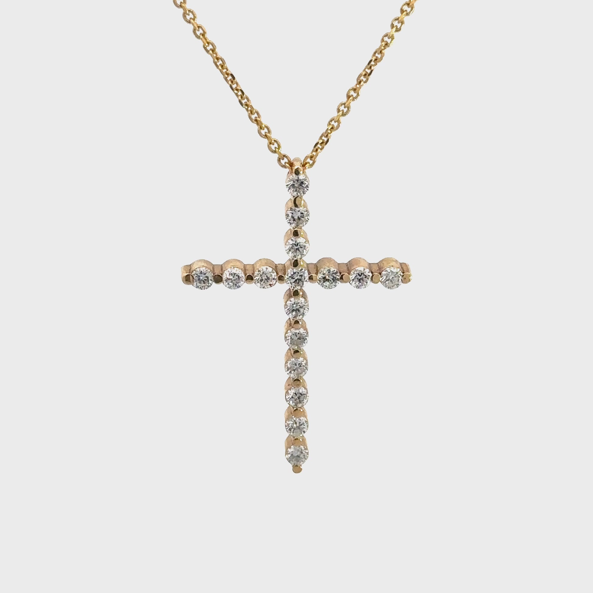 360 Video of diamond cross necklace with thin link chain