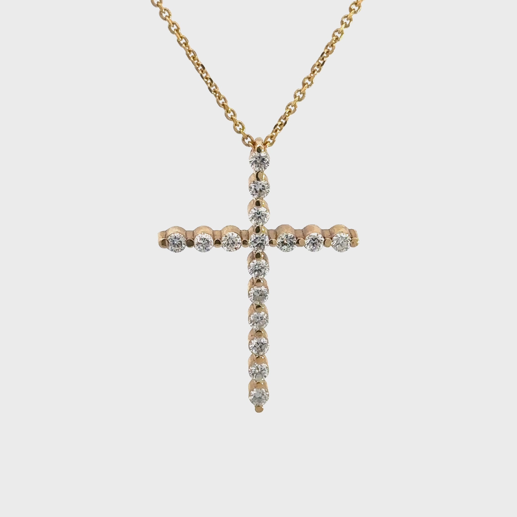 360 Video of diamond cross necklace with thin link chain