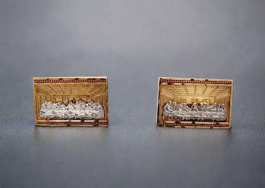 360 video of last supper stud earrings