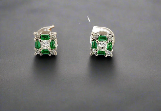 360 Video of pair of emerald + diamond earrings