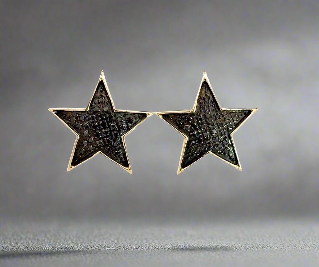 360 video of black diamond star earrings